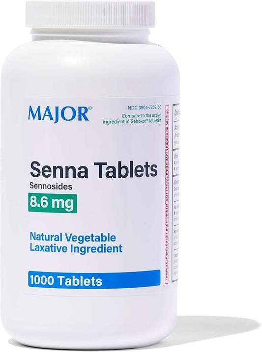 Major Senna 8.6 mg Natural Vegetable Laxative Tablets - Made With Sennosides - 1000-Count