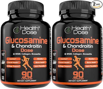 Glucosamine Plus Premium Joint Support - with MSM, Collagen & Boswellia - 90 Capsules - Antioxidant Properties for Cartilage Support, Joint Health & Mobility Pack of 2.