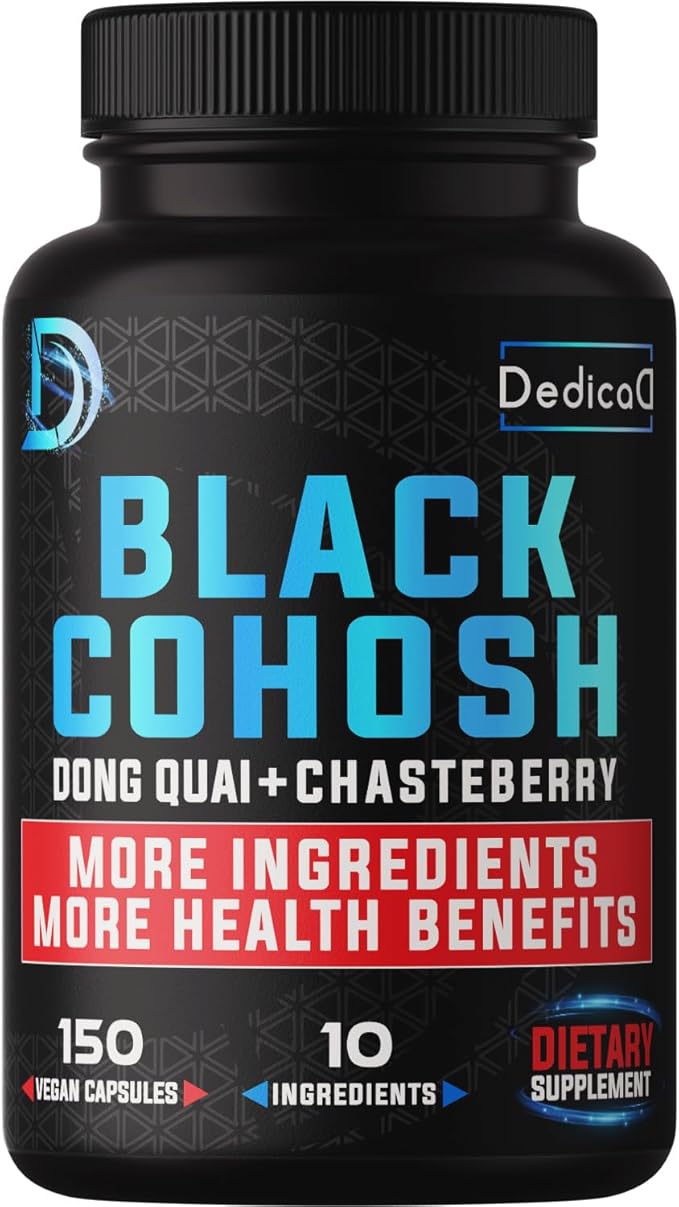 12in1 Black Cohosh 5-Month Supply for Menopause Support Supplement - 6700mg with Dong Quai, Chasteberry, Red Raspberry, Licorice, Wild Yam & more - Boost Immunity & Balance Mood - 150 Capsules
