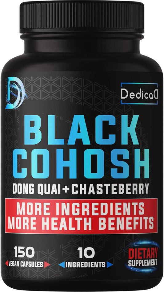 12in1 Black Cohosh 5-Month Supply for Menopause Support Supplement - 6700mg with Dong Quai, Chasteberry, Red Raspberry, Licorice, Wild Yam & more - Boost Immunity & Balance Mood - 150 Capsules
