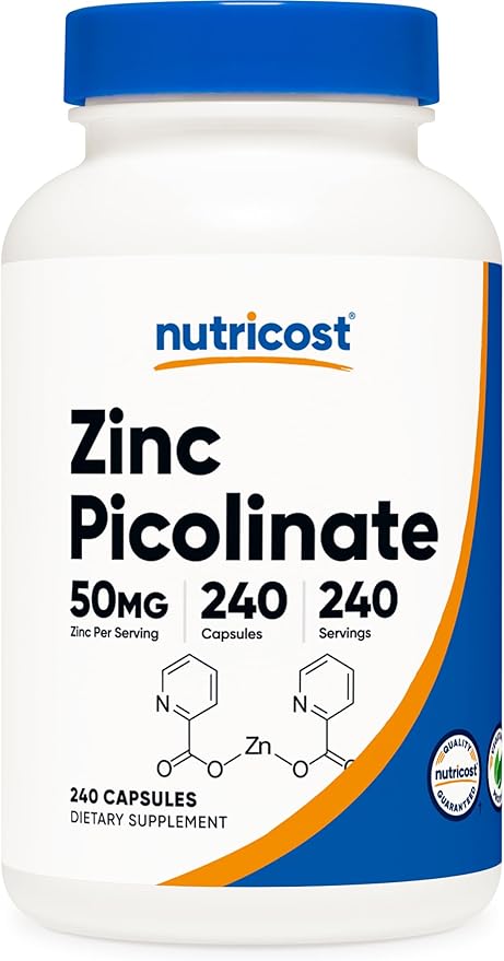 Nutricost Zinc Picolinate 50mg, 240 Vegetarian Capsules - Gluten Free and Non-GMO (240 Caps)