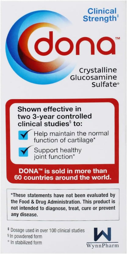 Dona Crystalline Glucosamine Sulfate, 750 Mg, Joint Supplement Pills for Knee Comfort & Joint Health Support, 750 Mg, 60 Count (2 Pack).