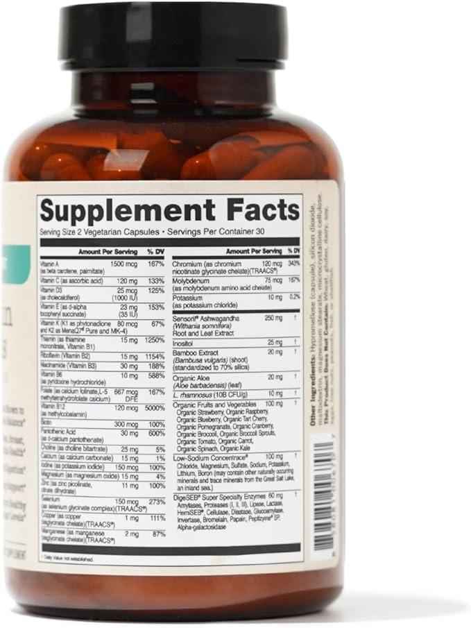 NatureWise Multivitamin for Women + Stress Support with Organic Whole Foods & Natural Minerals - B-Complex + Vitamin C + D3 K2 for Immunity, Hair, Skin & Nails - Non-GMO - 60 Capsules[30-Day Supply]