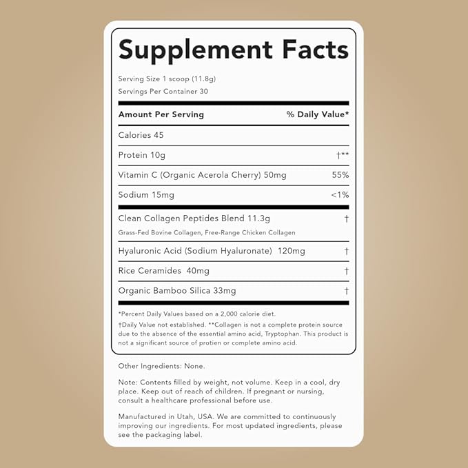 Clean Simple Eats Unflavored Super Collagen, Grass-Fed, Hydrolyzed Types I, II, & III Collagen, 30 Servings