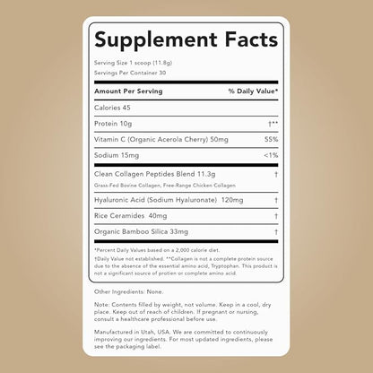 Clean Simple Eats Unflavored Super Collagen, Grass-Fed, Hydrolyzed Types I, II, & III Collagen, 30 Servings