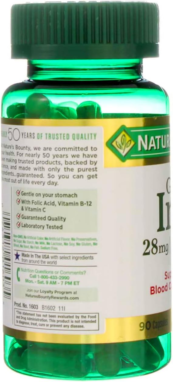 Nature's Bounty Gentle Iron 28 mg - 90 Capsules, Pack of 5