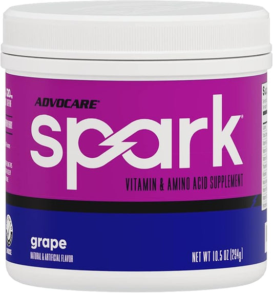 AdvoCare Spark Vitamin & Amino Acid Supplement - Focus & Energy Drink Powder Mix with Vitamin A, B-6, C & E - Also Includes L-Carnitine & L-Tyrosine - Grape - 10.5 oz