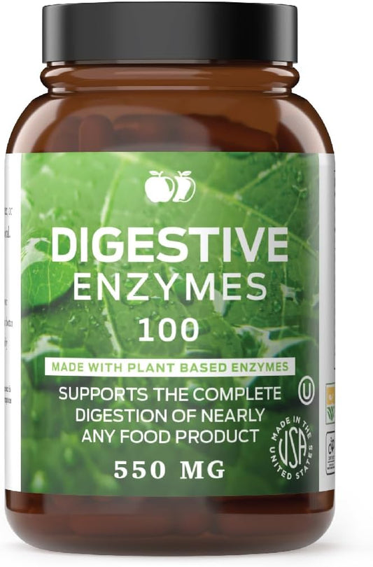 Digestive Enzymes Supplements, Natural Plant Based Superfood - 100 Capsules 600mg Probiotics Amylase Bromelain Lipase