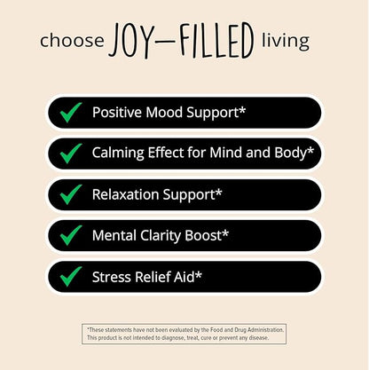 Joy-Filled Mood Support Supplement with St. Johns Wort 180 Ct | Rhodiola Rosea, Eleuthero, Ashwagandha | Stress Relief – Helps Calm The Mind & Body | 100% Plant-Based Happy Pills | Herbal Adaptogens