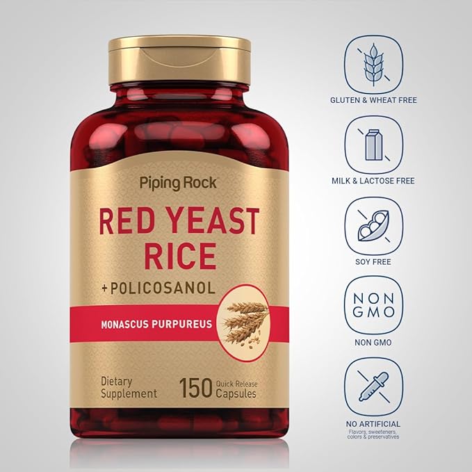 Piping Rock Red Yeast Rice 600 mg | 150 Capsules | with Policosanol | Non-GMO, Gluten Free Supplement