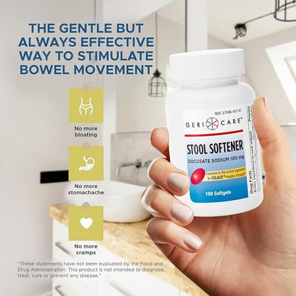 Docusate Sodium Stool Softener - 100mg Gentle Stimulant Laxative Softgels for Men & Women- Constipation Relief - Adults Daily Bowel Movement Laxative