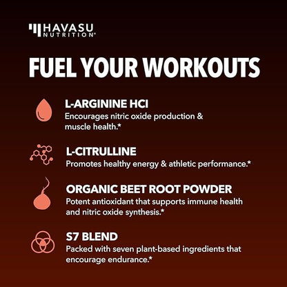 L-Arginine Powder - Nitric Oxide Supplement for Men and Women with L-Citrulline and Beet Root - Pre and Post Workout Support for Endurance and Recovery - Tangerine Flavor, 1 Month Supply (30 Scoops)