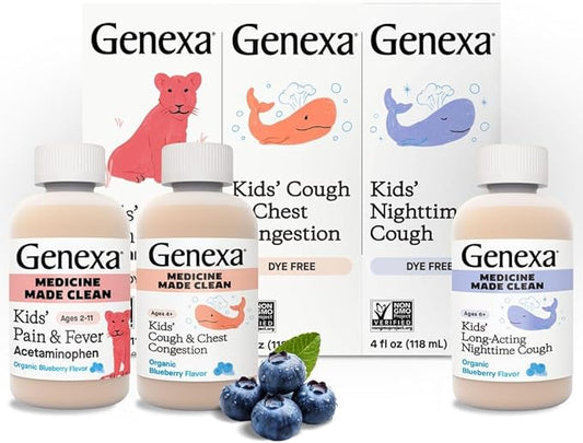 Genexa Kids' Clean Cough, Pain & Fever Acetaminophen Value 3-Pack, Dye Free, 0% Artificial Additives, Cough Care for Children, Fever & Pain Reliever, 12 fl oz (3 Bottles)