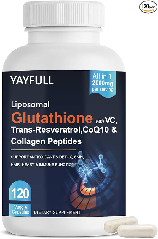 Liposomal Glutathione 2000mg Supplement with Vitamin C & Resveratrol, Antioxidant Capsules for Immune Support, Liver Detox, Skin Whitening & Cellular Health, 120 Capsules