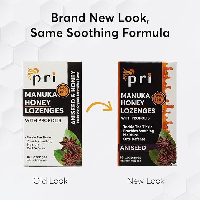 P.R.I Manuka Honey Lozenges with Propolis, Soothing Cough and Throat Drops, MGO 300+ Certified, (Original Aniseed, 16 Count)