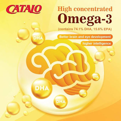 CATALO Children’s DHA Formula – Chewable Softgels with Fish Oil for Kids, 200mg DHA per Serving, Orange Flavor, Easy to Swallow or Mix with Food, 30 Softgels