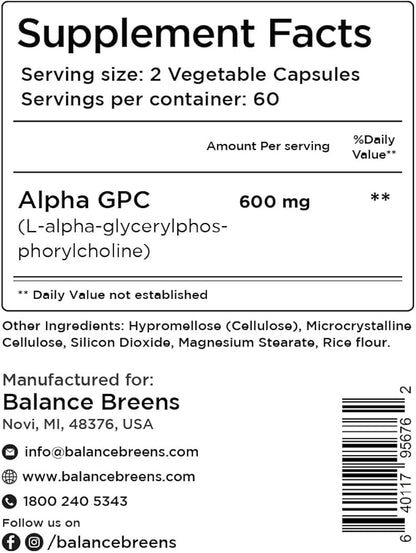 Alpha GPC Choline Supplement 600mg, 120 Veg Capsules - Advanced Memory Formula, Nootropic Brain Support (Pack of 12)