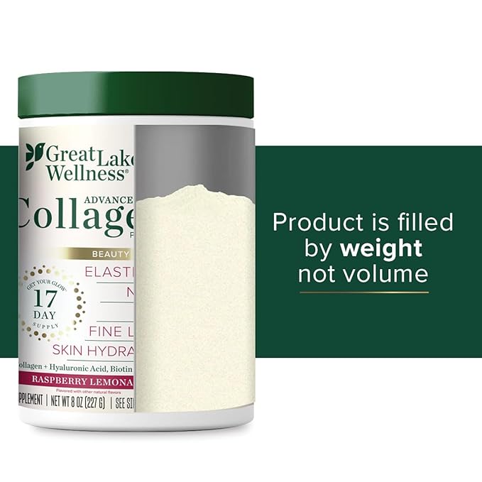 Great Lakes Wellness Beauty Boost Advanced Collagen Peptides Powder with Hyaluronic Acid, Biotin, Vitamin C - Skin Elasticity and Hydration - Raspberry Lemonade Flavor - Non-GMO, Keto, Kosher - 8 oz