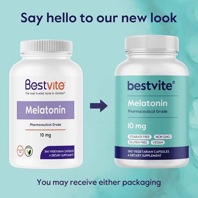 BESTVITE Melatonin 10 mg - 360 Veg Caps - No Stearates - No Sucralose, No Dextrose, No Silicon Dioxide, No Mannitol - Vegan - Non-GMO - Gluten-Free - Sleep Aid to Support Rest & Wake Cycles