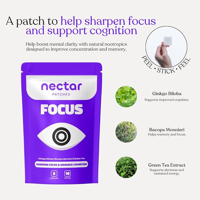 Focus Patch | with Bacopa Monnieri, Green Tea & Ginkgo Biloba | 10 Patches
