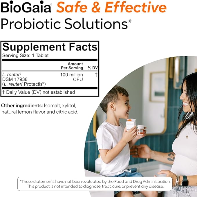 BioGaia Protectis Chewable Tablets for Toddlers, Kids, and Teens Occasional Stomach Pain, Constipation, Diarrhea, and Regularity, 30 Tablets, 2 Pack