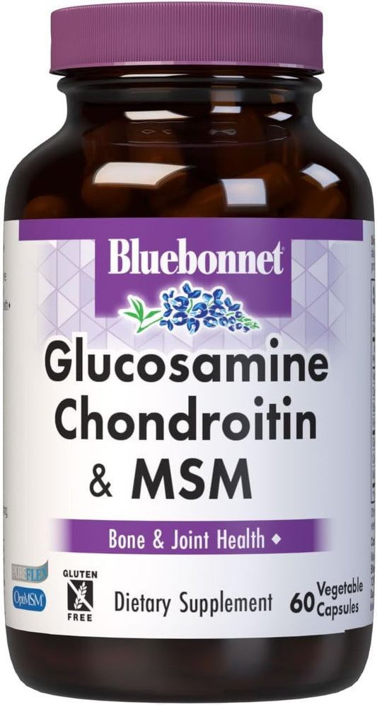 Bluebonnet Nutrition Glucosamine Chondroitin & MSM, Glucosamine, Bone & Joint Health*, Non-GMO, Gluten-Free, Soy-Free, Dairy-Free, 60 Vegetable Capsules, 20 Servings