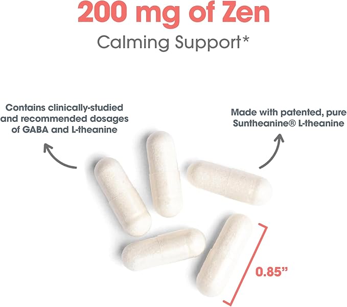 Allergy Research Group 200mg of Zen Supplement - GABA, L-Theanine, Calmness Support, Day or Night, Hypoallergenic, Vegetarian Capsules - 120 Count