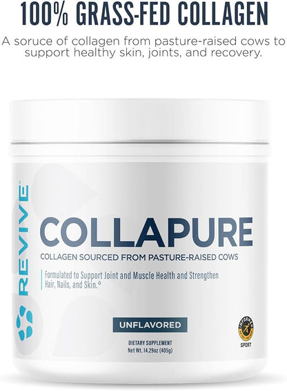 Revive MD CollaPURE Collagen Peptides Powder for Women & Men, Unflavored - Type I & Type III Grass-Fed Collagen Supplements for Hair, Skin, Nails, Bones & Joint Health - No Fillers - 30 Servings