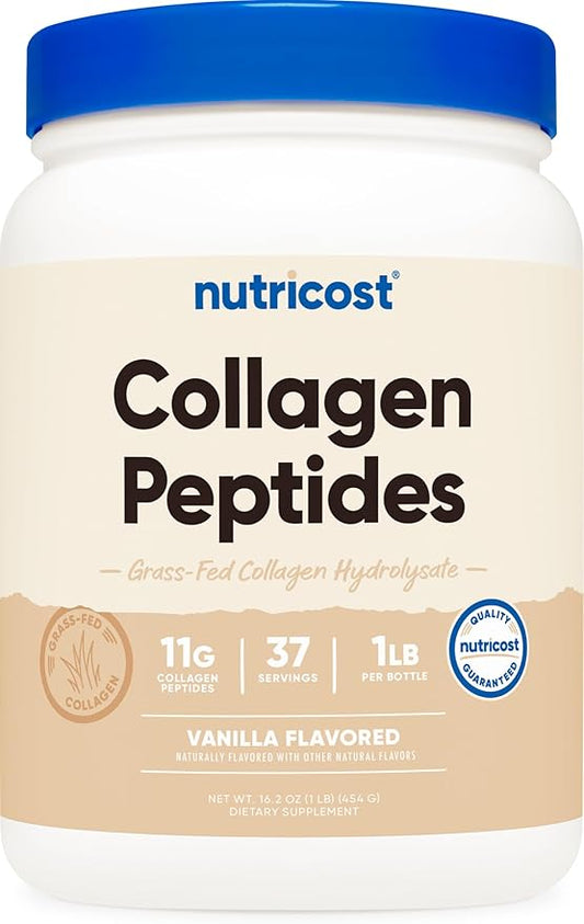 Nutricost Collagen Peptides Powder 1LB (454 G) (Vanilla) - Grass Fed Bovine Collagen Hydrolysate