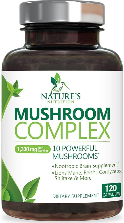 Mushroom Supplement 10 in 1 High Strength Lions Mane Mushroom - Turkey Tail, Reishi, Cordyceps, Chaga & Mushrooms Nootropic Brain Supplements for Memory & Focus Support, Mushroom Complex, 120 Capsules