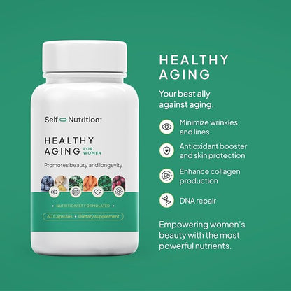Healthy Aging Supplement for Women with Resveratrol, NAD, Collagen Booster, Biotin and More - Beauty with 12 Ingredients - USA Made, Vegan, 60 Capsules, Nutitionist formulated.