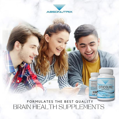 Absonutrix Citicoline CDP Choline 530mg, Nootropic Supplement, GMP Certified, Third-Party Tested, Easy to Swallow, 120 Veg caps, Improves Cognitive Skills, Supports Memory, Non-GMO, Made in USA