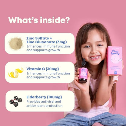 JoySpring ZincBerry - Kids Zinc & Vitamin Supplement (1 fl oz) Immune Support Drops with Elderberry Flavor for Kids 2-16+ Years