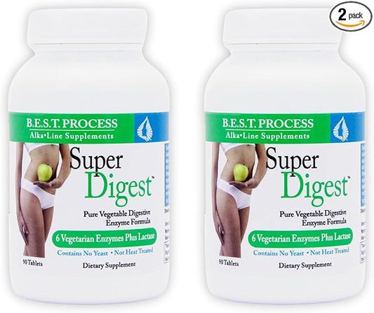 SuperDigest (2 Pack) Best Process Alkaline — Multi-Enzyme Digestive Support — Digestive Enzymes with Alfalfa, Papain & Bromelain (Vegetarian Friendly)