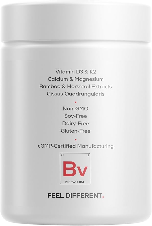 Codeage Bones Vitamins+ - Vitamin D3 & K2, Vitamin C, Calcium, Magnesium, Zinc, Hesperidin, L-Lysine, Manganese, Bamboo, Horsetail, Cissus, Boron, Trans-Resveratrol, Non-GMO Supplement - 90 Capsules