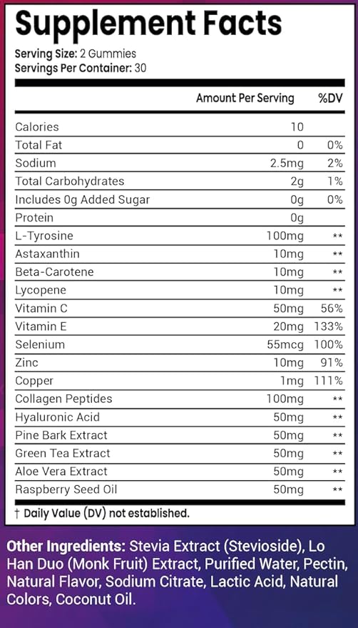 Sugar Free Tanning Gummies Glowing Skin and Strong Nails Gummies – Hydration, Collagen, Biotin, Vitamin C, Anti-Aging, UV Protection, and Natural Glow for Healthy Skin, Nails, and Radiant Complexion