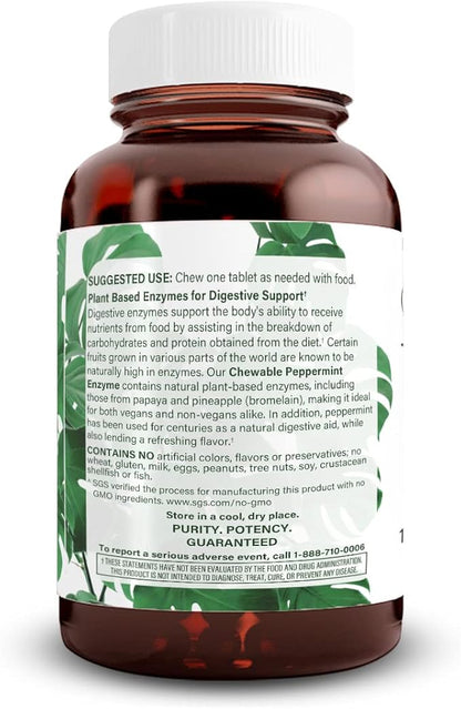 Natural Nutra Chewable Peppermint Digestive Enzyme Supplement, Help to Relieve Gas, Indigestion, and Other Digestive discomforts, Stomach Calmness, Papaya (Papain), Vegan and Vegetarian, 100 Tablets