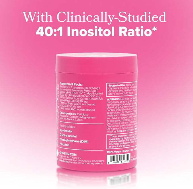O Positiv FLO Ovarian Health Support - Hormone Balance for Women, Supplement with DIM, Myo & D-Chiro Inositol, Folic Acid - Supports Healthy Ovulation, Cycle Regularity - 30 Servings