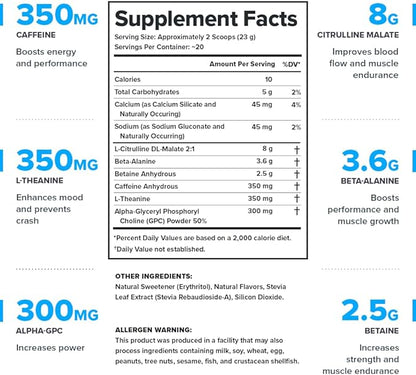 LEGION- All Natural Nitric Oxide Preworkout Drink to Boost Energy, Creatine Free, Naturally Sweetened, Beta Alanine, Citrulline, Alpha GPC (Lemon Lime)