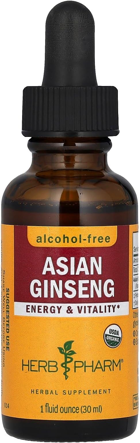 Herb Pharm Asian (Panax) Ginseng Liquid Glycerite for Energy and Stamina, Alcohol-Free Glycerite, 1 Oz