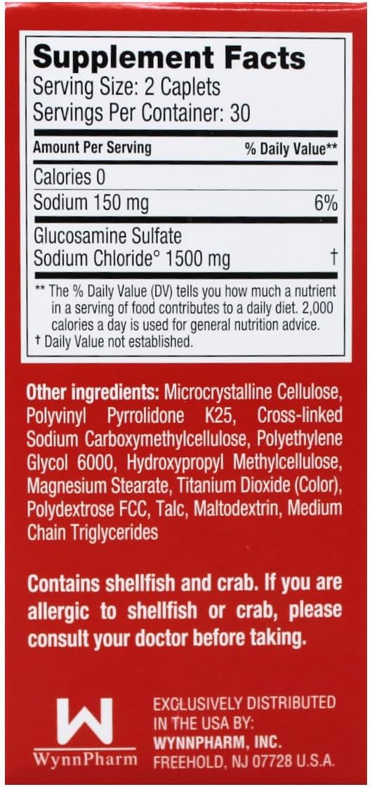 Dona Crystalline Glucosamine Sulfate, 750 Mg, Joint Supplement Pills for Knee Comfort & Joint Health Support, 750 Mg, 60 Count (2 Pack).
