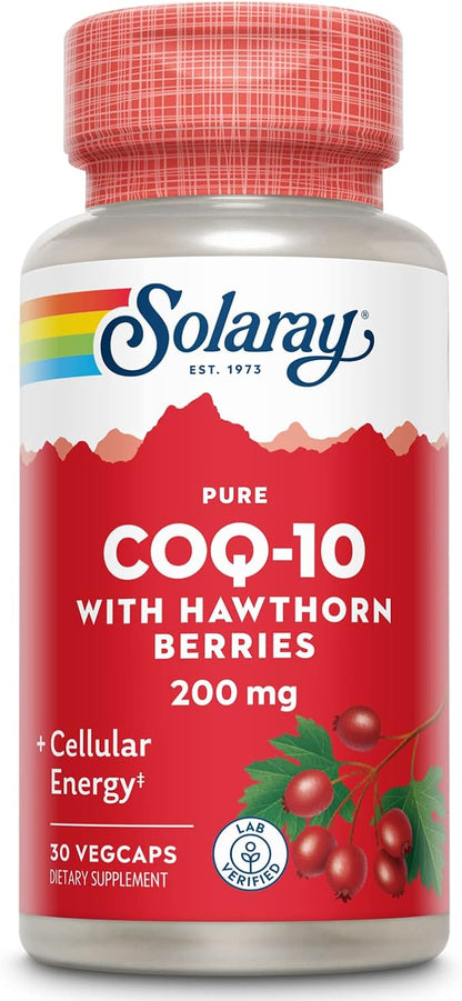 SOLARAY Pure CoQ-10 200 mg | Healthy Heart Function & Cellular Energy Support | Enhanced with Herb Blend | 30 VegCaps