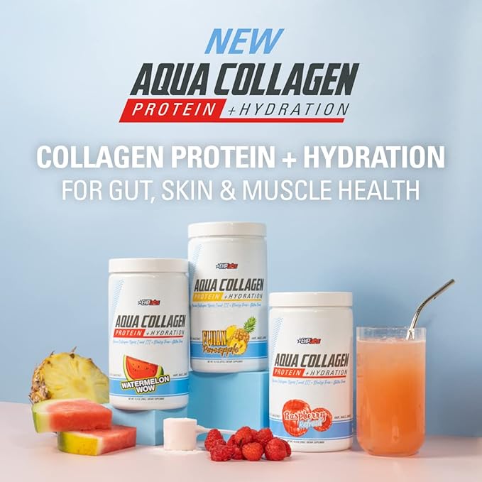 EHP Labs Aqua Hydrolyzed Collagen Peptides Powder - 10g of Protein per Serving, Hydration & Gut Health Support, Grass Fed Pasture-Raised Bovine Collagen, Type I & III, 24 Servings (Raspberry Refresh)
