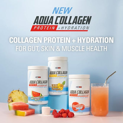 EHP Labs Aqua Hydrolyzed Collagen Peptides Powder - 10g of Protein per Serving, Hydration & Gut Health Support, Grass Fed Pasture-Raised Bovine Collagen, Type I & III, 24 Servings (Raspberry Refresh)
