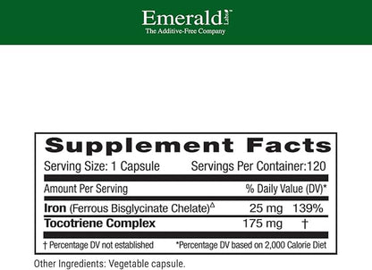 EMERALD LABS Gentle Iron 25mg - Ferrous Bisglycinate Chelate - Chelated Iron Supplement That Supports Energy, Eye, Immune & Heart Health - 120 Vegetable Capsules (120-Day Supply)