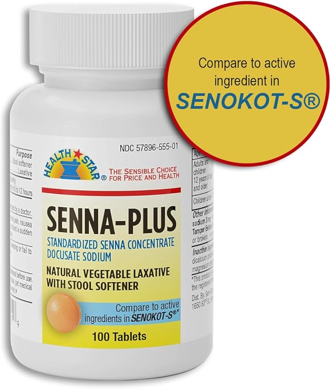 GeriCare Senna Plus Natural Vegetable Laxative with Stool Softener, Docusate Sodium 50mg, Sennosides 8.6mg 100 Count (Pack of 1)