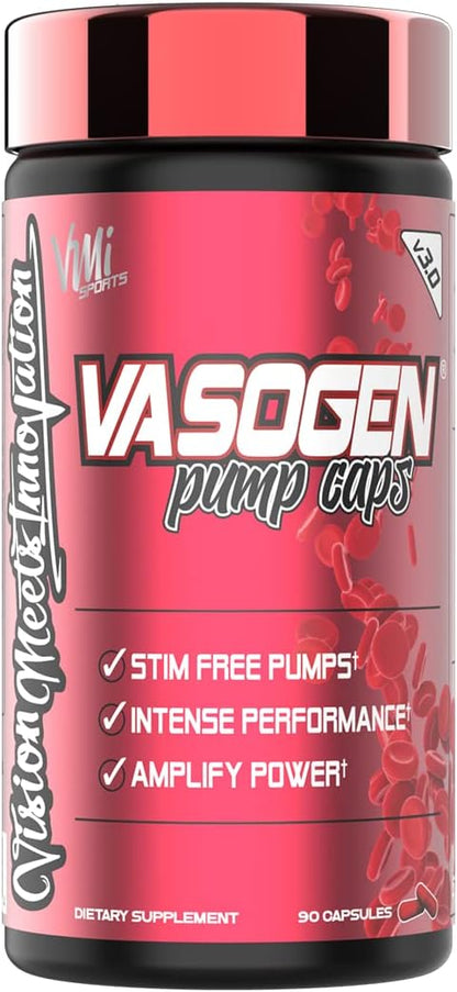 VMI Sports | Vasogen Ultra Nitric Oxide Booster | Stim Free Pre Workout for Strength, Endurance & Muscle Building | Vasodilator and Nitric Oxide Supplement (90 Capsules)