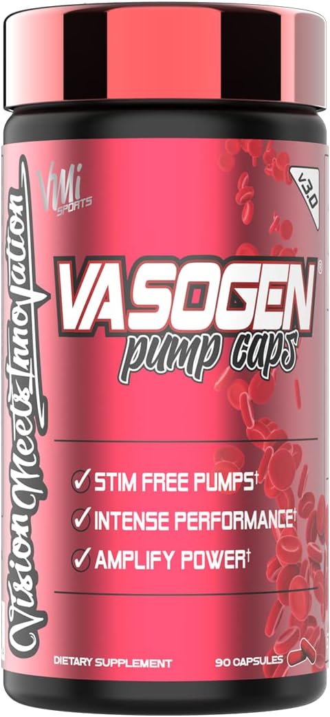 VMI Sports | Vasogen Ultra Nitric Oxide Booster | Stim Free Pre Workout for Strength, Endurance & Muscle Building | Vasodilator and Nitric Oxide Supplement (90 Capsules)