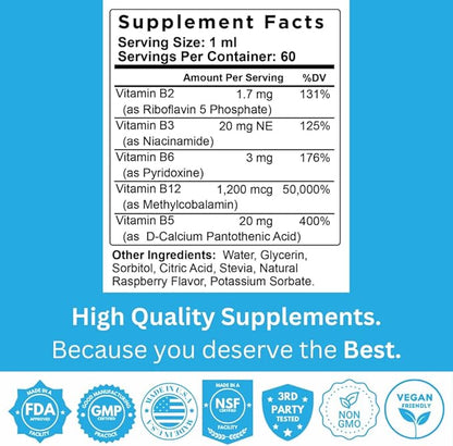 B12 Plus Liquid Vitamin B Complex Supplement - B Complex Vitamin Supplement - 2 Month Supply - Energy Support Supplement - Vegan - Non-GMO - Gluten Free - 2 Fl Oz