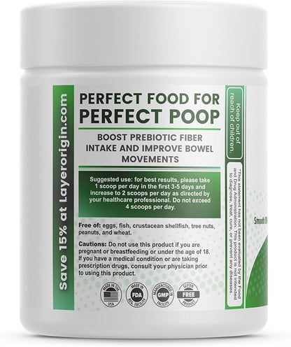 Layer Origin Constipiotic Prebiotic Fiber to Ease Bowel Movement and Support Regularity - 4.4 g Per Serving - HMO 2'FL, GOS, Inulin FOS - 30-Day Supply - Unflavored, No Taste, Dissolve Easily